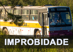 Imagem com foto do interior de um ônibus escolar, com a frase "Transporte Escolar".