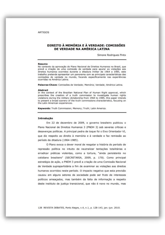 Direito à Memória e à Verdade: Comissões de Verdade na América Latina, Simone Rodrigues Pinto, 2010