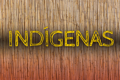 Arte traz a palavra Indígenas sobre um fundo de bambus
