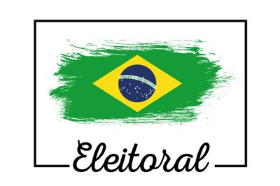 #pracegover: arte retangular com o desenho da bandeira do Brasil vazada. está escrito eleitoral. a arte é da Secretaria de Comunicação do Ministério Público Federal.