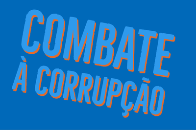 Imagem retangular em dois tons de azul, com o letreiro em azul mais claro onde se lê COMBATE À CORRUPÇÃO.