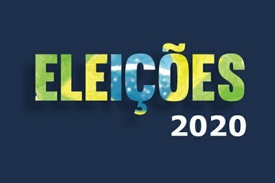 Arte com fundo azul escuro. Com as cores da bandeira do Brasil está escrito Eleições em branco em 2020 