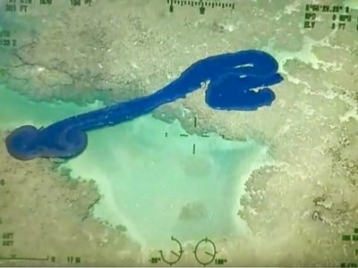 Ilustração da grande mancha de óleo que atinge corais no litoral norte alagoano
