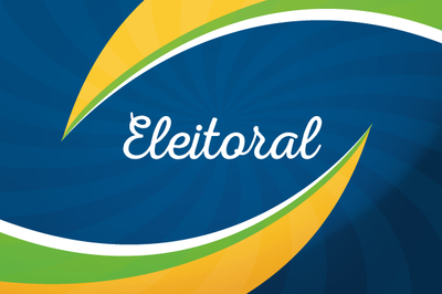 A imagem de fundo azul, com faixas nas cores da bandeira do Brasil, traz a inscrição Eleitoral em letras brancas.