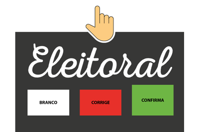 A imagem mostra a palavra "Eleitoral" e o desenho de uma urna eletrônica para votação.