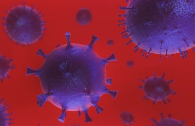Ilustração mostra vários unidades do vírus causador da Covid-19