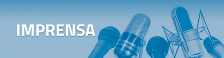 imprensa.jpg Imagem de microfones enfileirados aplicados fundo em tons de azul com a escrita "Imprensa"