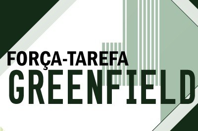 Arte retangular com traços verdes em vários tons escrito ft greenfield em verde escuro
