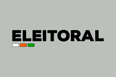 #Acessibilidade — Arte retangular com fundo cinza, contendo a palavra “Eleitoral” escrita em preto e três pequenos retângulos em branco, laranja e verde, representando os botões da urna eletrônica.