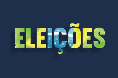 imagem/vinheta - retângulo azul onde se lê a palavra Eleições em letras nas cores azul, amarelo e verde