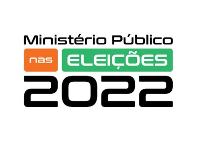 Imagem com fundo branco contendo o texto "ministério público nas eleições 2022", sendo "ministério público" na cor preta, "nas" na cor branca sobre um retângulo laranja, "eleições" na cor branca sobre um retângulo verde, fazendo alusão às urnas eletrônicas, e "2022" na cor preta.