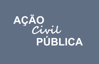 #PraCegoVer Quadro retangular de fundo azul escuro com a expressão Ação Civil Pública escrita em letras brancas.
