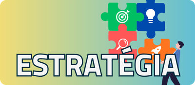 Pessoa montando quebra-cabeça de quatro peças com símbolos de mira, lâmpada, lupa e foguete nas respectivas peças