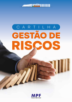 Cartilha de Gestão de Riscos - MPF Dominós enfileirados, a queda das pedras iniciais são paradas por um mão espalmada e atravessando a fileira.