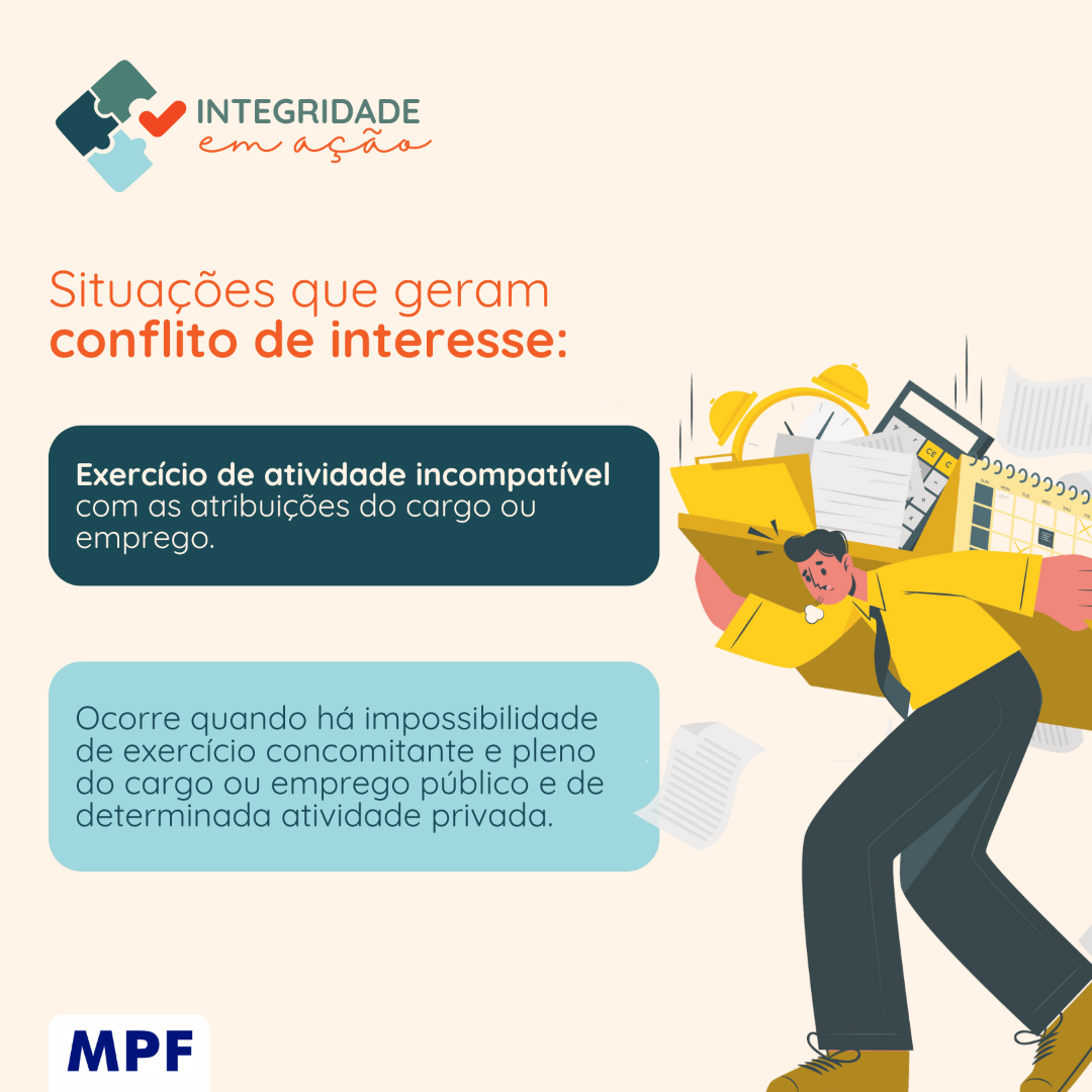 Uma pessoa caminhando com uma carga de itens sobre os ombros, como relógio, calendário, calculadora e pastas