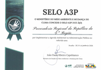 Certificado do Selo A3P 2025 concedido à Procuradoria-Geral da República  da 4ª Região pelo Ministério do Meio Ambiente e Mudança do Clima, assinado pelo Ministro João Paulo Ribeiro Capobianco em 11 de junho de 2026.
