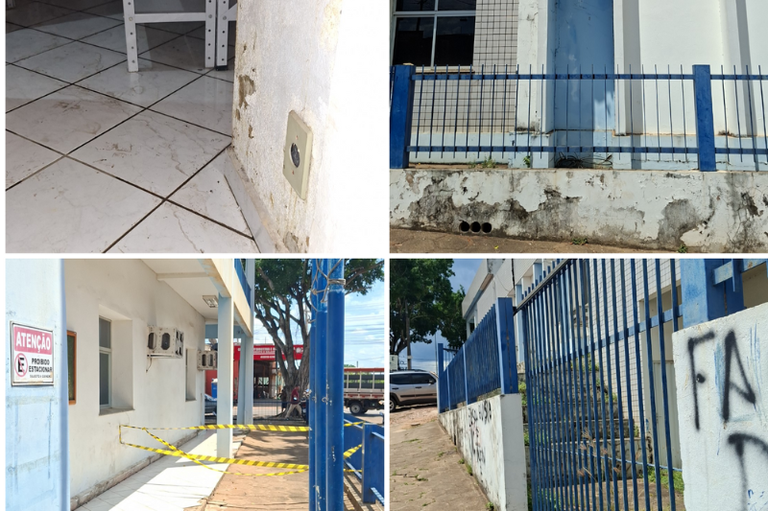 Fotos de vistoria mostram problemas de estrutura na agência com rachaduras e paredes descascadas