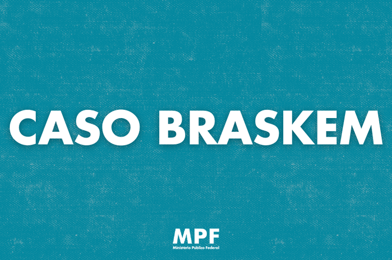 Arte retangular na cor azul com os nomes Caso Braskem e a logomarca do MPF em letras brancas