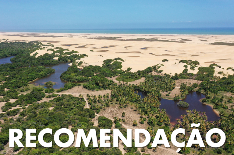 imagem aérea da APA Piaçabuçu adaptada com o nome Recomendação em letras brancas