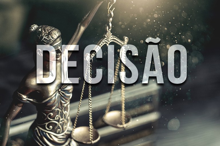 Imagem da deusa da justiça e a palavra Decisão