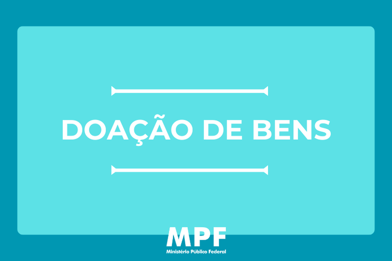 banner em fundo azul claro, com um retângulo azul, um pouco mais escuro, e os dizeres doação de bens escrito em branco.