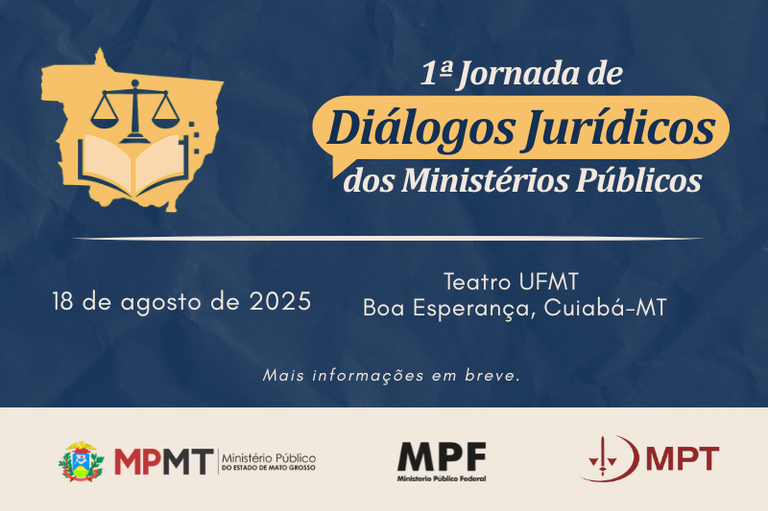 Banner com fundo azul escuro e desenho do estado de mato grosso do lado esquerdo superior. ao lado e embaixo do desenho, informações sobre o evento