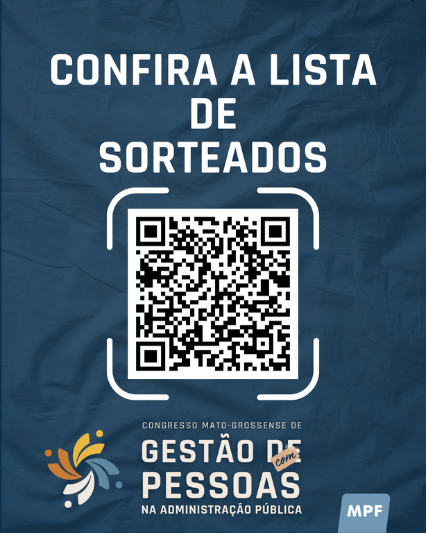 banner com fundo azul escuro com textura que lembra um pano enrugado. na parte superior lê-se confira a lista de sorteados. no centro, um qr code e embaixo a logomarca do evento.