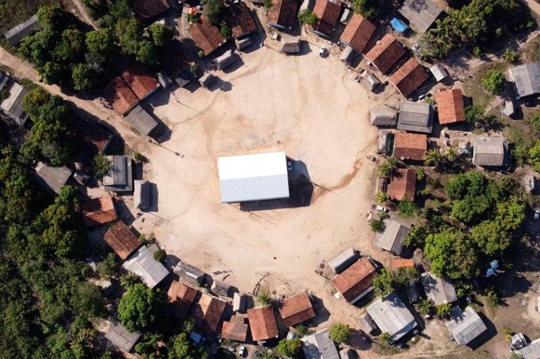 Foto aérea mostra casas da comunidade  Xikrin do Cateté