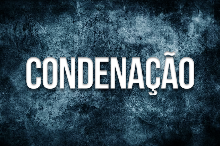 Arte de fundo cinza e a palavra condenação escrita com letras brancas no centro