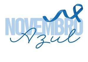 Arte nas cores branca e azul com as palavras novembro e azul