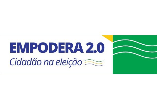 Arte com fundo branco e ondulações na parte direita nas cores da bandeira. Está escrito Empodera 2.0