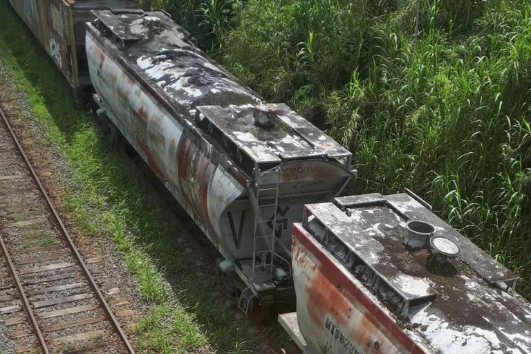 Vagões de trens parados em linha férrea