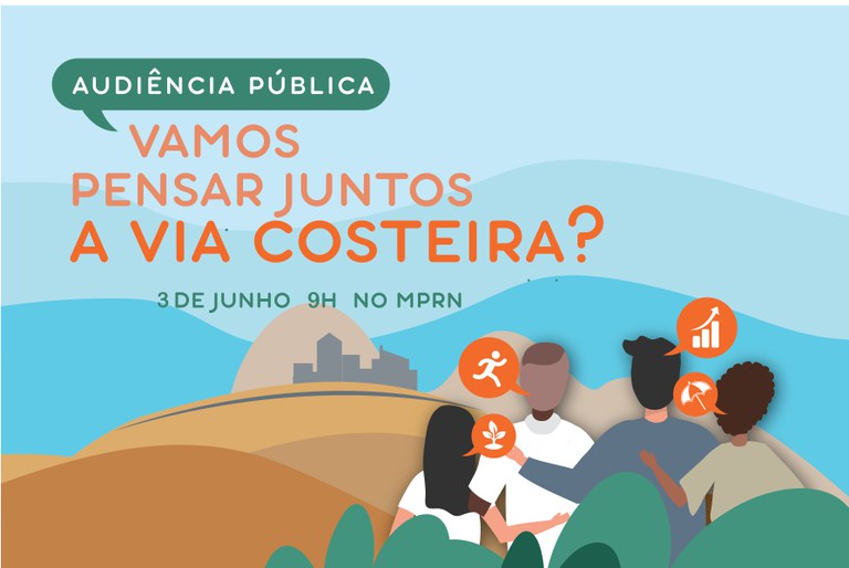 Ilustração representando pessoas olhando para a paisagem da Via Costeira.