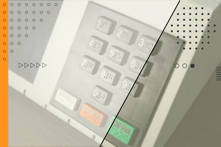 Detalhe de uma urna eletrônica fotografada de lado com destaque para as teclas