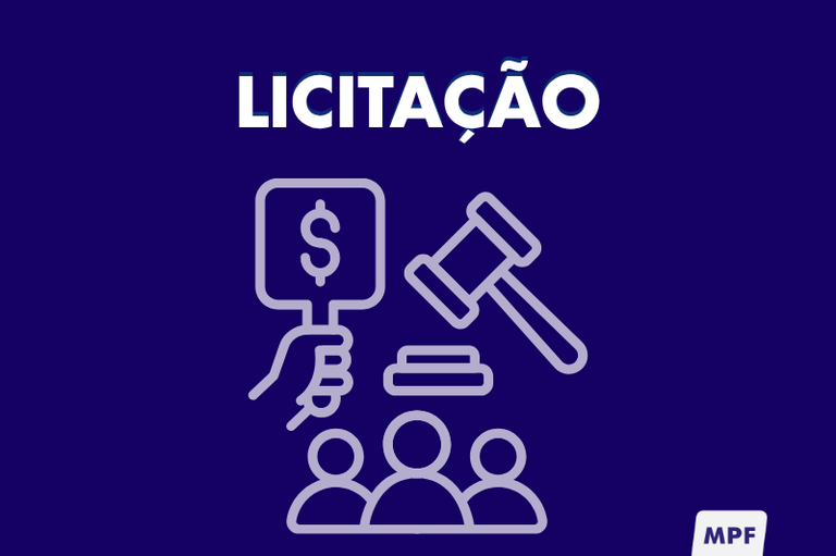 Imagem com cor azul índigo, o nome licitação em branco, ao centro da imagem, e uma ilustração de silhuetas participando de uma licitação.