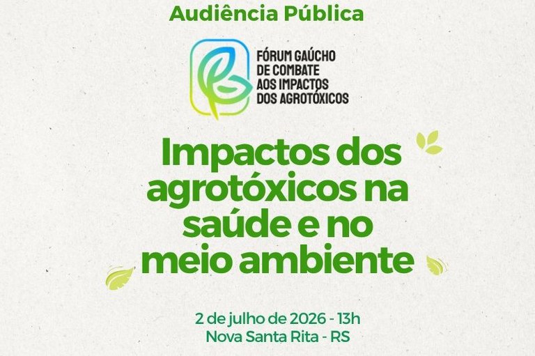 Chamada para audiência pública em Nova Santa Rita promovida pelo Fórum Gaúcho de Combate aos Impactos dos Agrotóxicos