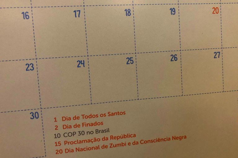 Imagem de um calendário de novembro de 2025 com o dia 20 em destaque