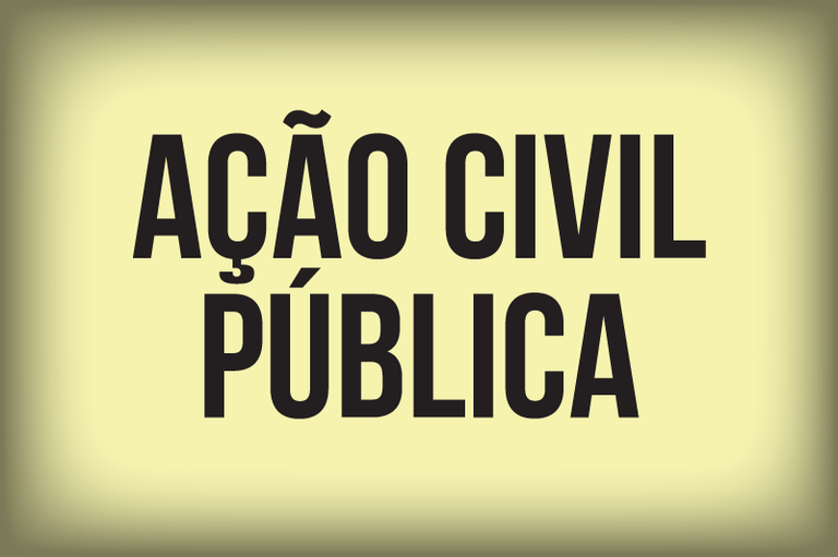 Arte retangular com fundo amarelo claro e bordas acinzentas. Em preto está escrito Ação Civil Pública