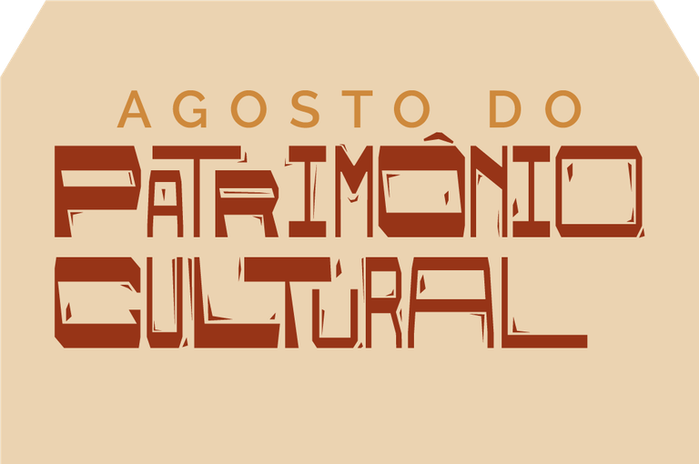 Fundo verde-escuro com o texto em bege "AGOSTO DO PATRIMÔNIO CULTURAL" centralizado. As palavras "Patrimônio Cultural" estão em destaque com letras grandes e estilizadas, parecendo entalhadas.