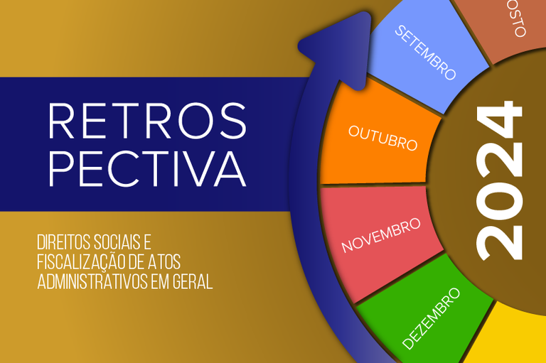 Arte onde se lê: "Retrospectiva - Direitos Sociais e Fiscalização de Atos Administrativos em Geral"