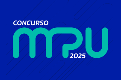 Arte com fundo azul a frase concurso MPU 2025 escrita no centro