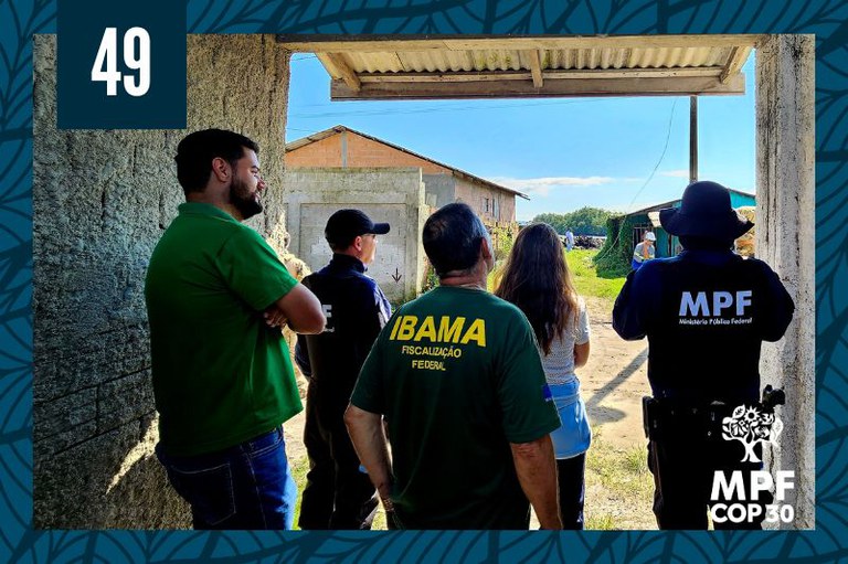 Foto de equipe formada por integrantes do Ibama e do MPF diante de uma área com ocupação irregular
