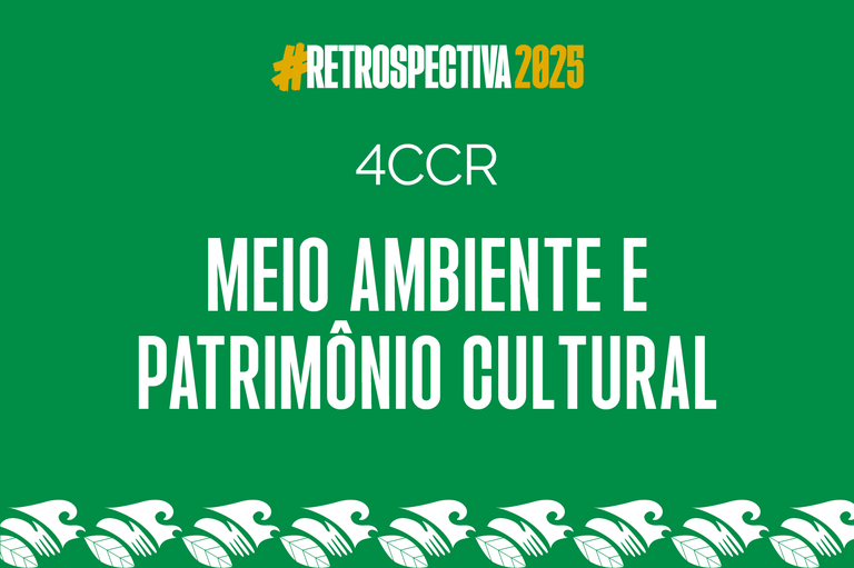 Arte de retrospectiva com fundo verde e o nome "Meio ambiente e patrimônio cultural" em amarelo no meio