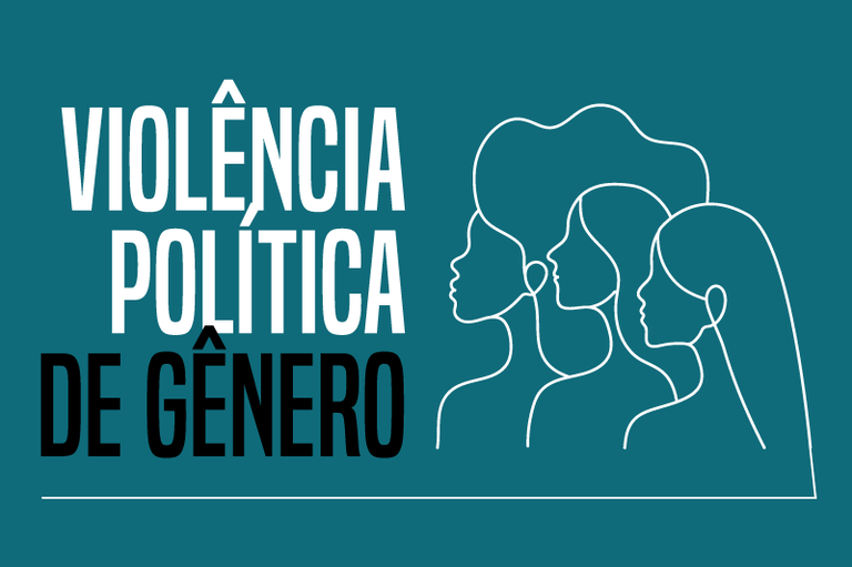 Imagem de fundo azul com a silhueta de mulheres em forma de desenho (apenas o contorno) e o texto: violência política de gênero
