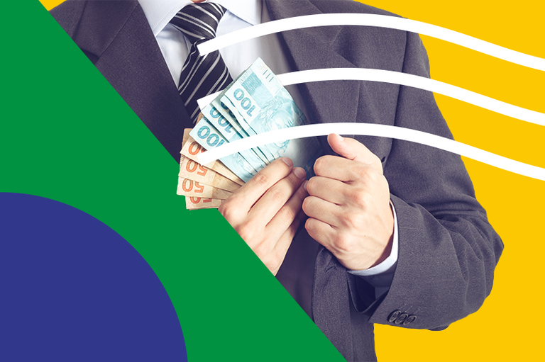 Imagem de uma colocando dinheiro dentro do terno