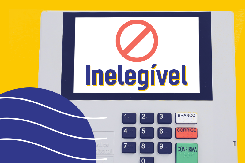 Imagem da urna eletrônica com o texto na tela: inelegível