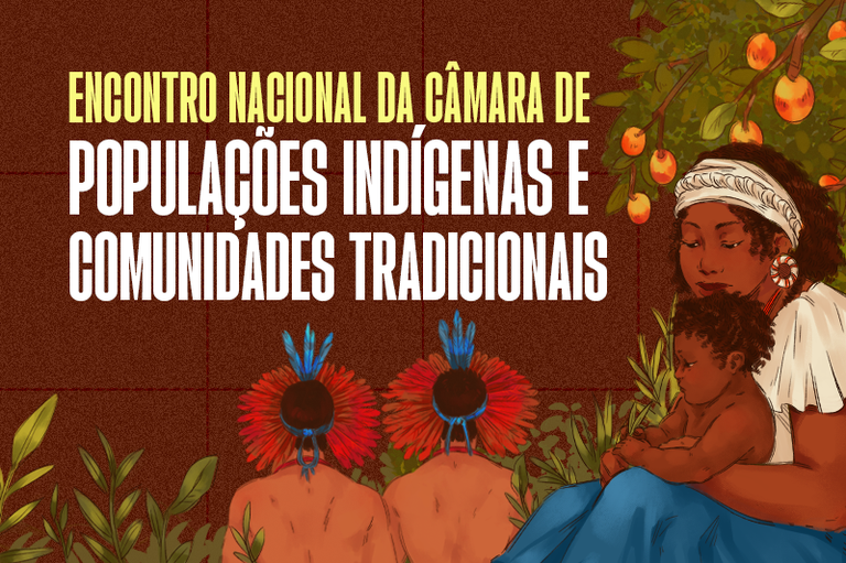 imagem na cor vermelha com o nome do evento e ilustrações de indígenas