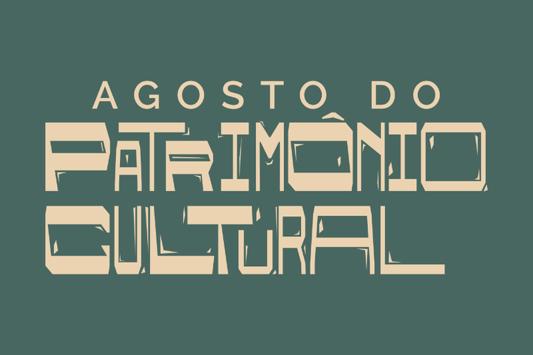 banner na cor azul com a frase "agosto do patrimonio cultural" em branco e fonte rústica