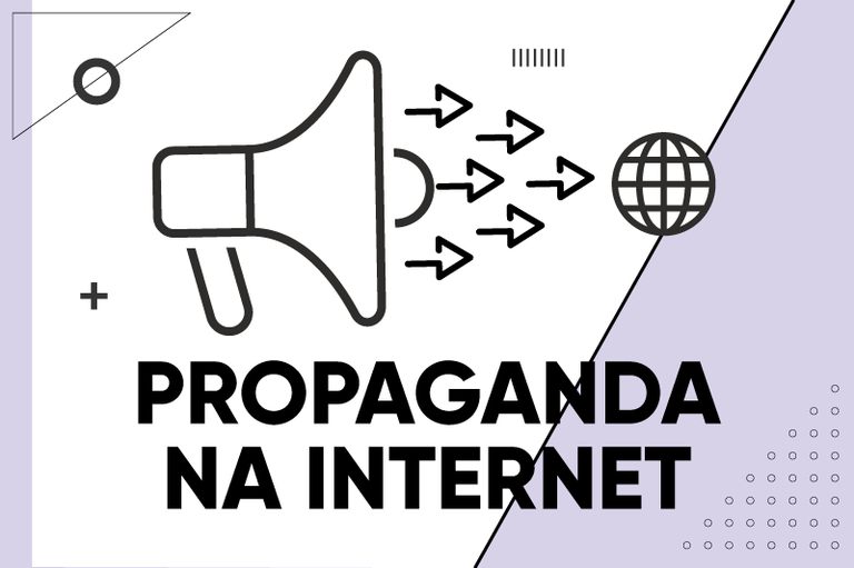 Imagem de um megafone e um ícone relacionado à internet e o texto propaganda na internet