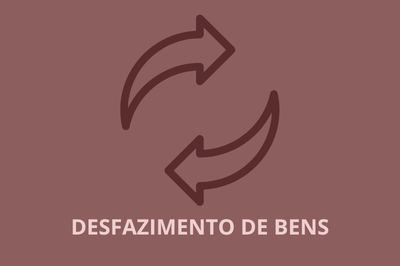 Imagem de fundo marrom claro com duas setas no meio indicando um ciclo. Abaixo,  constam os dizeres desfazimento de bens.